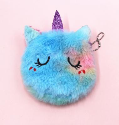 China 2021 New Products Cartoon Unicorn Coin Purse Kids Cat Plush Cute Zipper Coin Purse Mini Key Chain Wallets for sale