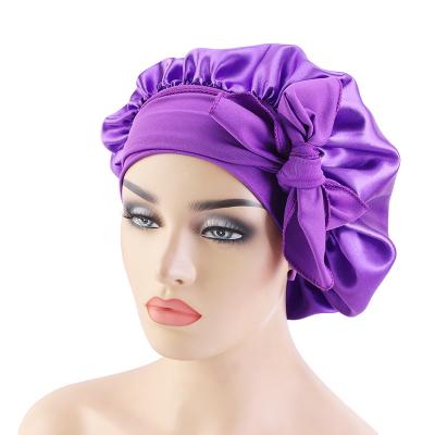 China Stocked 2021 Fashions Women's Silk Ribbon Bow Pure Color Can Be Fitted Hat Ladies Headwear Hats Women Shower Cap With Bow for sale