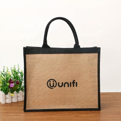 China Eco - Friendly Good Quality Jute Portable Packaging Handle Shopping Bag for sale