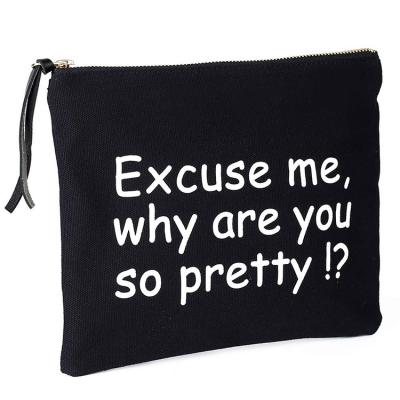 China 2018 Fashions Large Recyclable Black Makeup Bag Cotton Canvas Cosmetic Bag With Zipper for sale