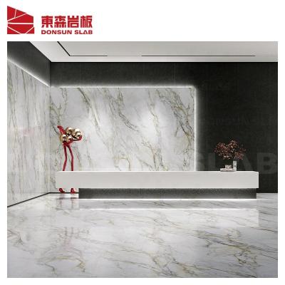 China Foshan Building Material High Performance Agglomerated Stone Tiles White With Gold Veins For Cladding And Flooring for sale