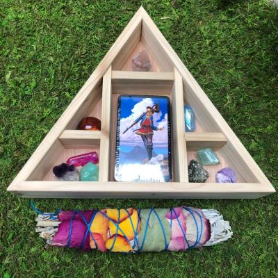 China Tarot Card Box Tarot Deck Stand Eco-friendly Cedar Triangle Tarot Display Box for sale