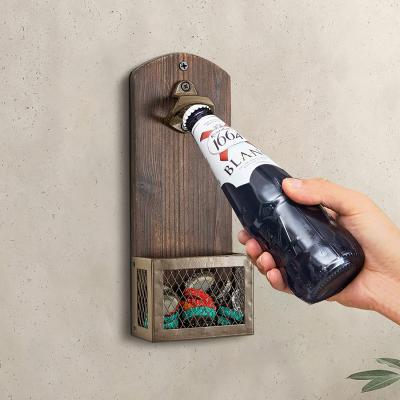 China Sustainable Vintage Wooden Wall Mounted Bottle Opener for sale