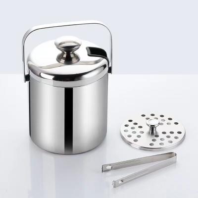 China Sustainable Wholesale Eco-Friendly Wine Beer Champagne Ice Bucket High Quality Double Wall Insulated Stainless Steel Ice Bucket With Tongs for sale