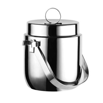 China Durable high quality stainless steel 1.3L double walled ice bucket with tongs and lid for sale