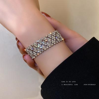 China Korean Fashion Designer Luxury Adjustable Gold Plated High Quality Shinny Crystal Diamond Bangle Beaded Bracelet for Women Accessories for sale