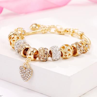 China 2022 new high quality hot sale fashion DIY wholesale bracelet alloy European big hole pearl bracelet gold bead bracelet jewelry for sale