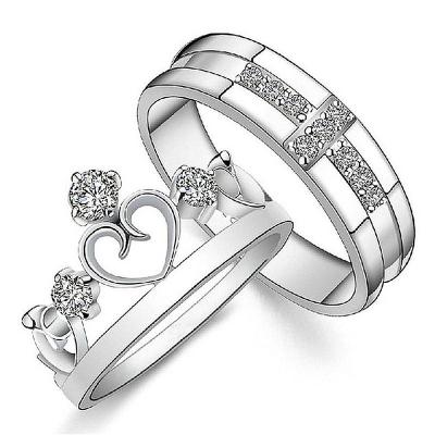 China Wholesale Romantic Ring Jewelry Female Sterling Silver Set Couple Ring Stackable Crown Couple Engagement Ring for sale