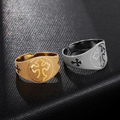 China Romantic Wholesale Religious Silver and Gold Plated Couples Ring Set Ring Stainless Steel Adjustable Cross Ring for sale