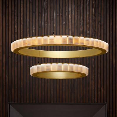 China Modern American Marble Round Classic Villa Lobby Chandelier Stainless Steel Style Luxury Lamps for sale