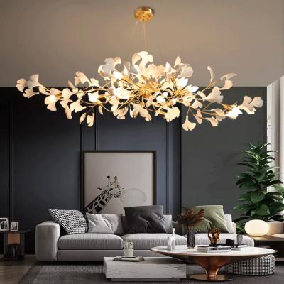 China Modern Light Luxury Living Room Dining Room All Copper Ceramic Ginkgo Customizable Chandelier for sale