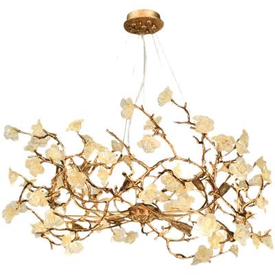 China Contemporary American Aluminum Light Luxury Glass Flower Chandelier Lamp Branch Art Living Room Crystal Lighting for sale