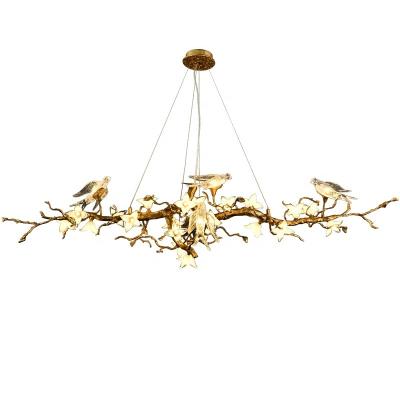 China Contemporary American Light Luxury All Bronzed Glazed Dining Room Copper Chandelier Bird Lighting for sale