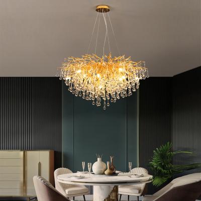 China D600mm Round Branch Raindrop Modern Handmade Crystal Lamp Household Gold Decorative Chandelier for sale