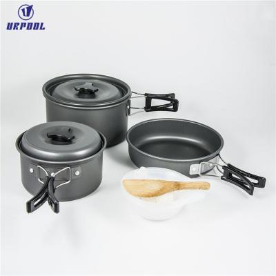 China Camping Pots Eco - Friendly , Portable Hardwork Anodized Aluminum Cooking Pot Pan Ware Cookware Picnic Bowl Kits for sale