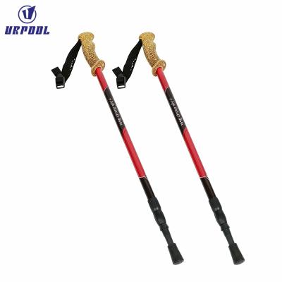 China Aluminum EVA 3 Section EVA Handle Telescopic Pole Self Defense Hiking Trekking Walking Stick for sale