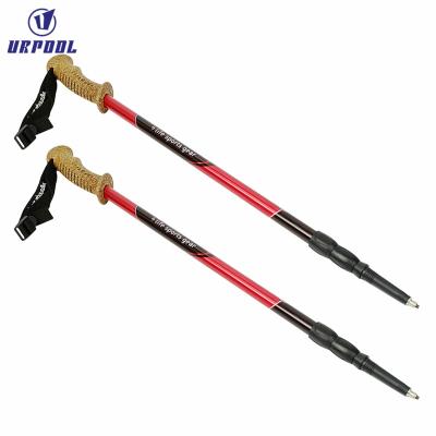 China EVA Outdoor Aluminum Alloy Walking Stick 3 Sections Telescopic Trekking Riser Pole for sale