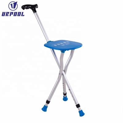 China Folding old man three cane crutch aluminum stool multi-function telescopic footrest to bring to help the cane seat function line for sale