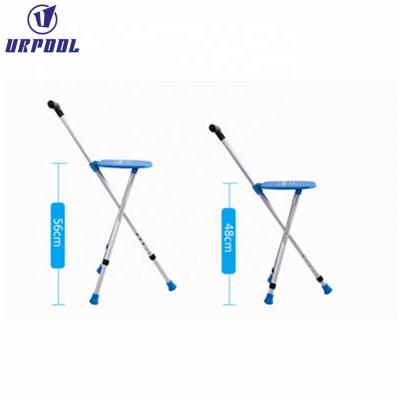 China LED Light Aluminum Folding Walking Cane Chair Stool Tripod Massage Walking Stick With Stool Rest Portable Fishing Stool For Elder for sale