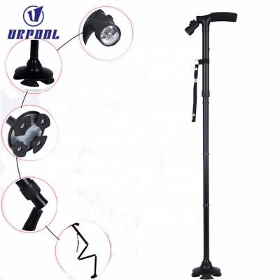 China Folding Aluminum Adjustable Handle Smart Cane With LED Lights HOT Black Walking Stick for sale