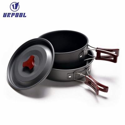 China Outdoor Beach Raising Travel Outdoor Cooking Set Camping 4 Piece Pan Bowl Pot Set Camping Cookware Light Cooking Mess Kit for sale