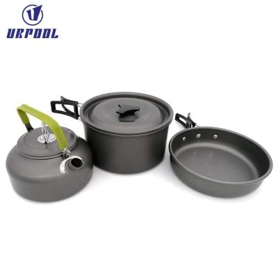 China Eco-Friendly 2-3 Person Outdoor Camping Cookware With Teapot Climbing Pot Backpacker Cookware Set Suitable For Cooking for sale