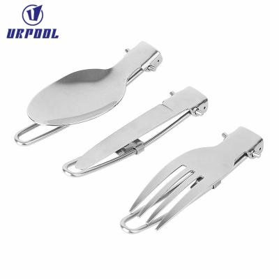 China Tableware Set Outdoor Camping Folding Tableware Set 3 Pieces With Storage Bag Picnic Stainless Steel Knife Fork Folding Spoon for sale