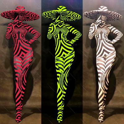 China Dancing Team Gogo Djds Costume Halloween Bar Zebra Song Hat Dresses Black And White Striped Women Overalls for sale