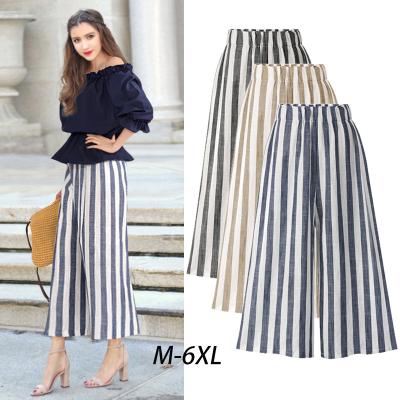 China Viable Korean Style Women's Wide Leg Pants High Waist Loose Ankle-Length Pants Cotton OL Women's Pants 6XL Large Size 8200 for sale