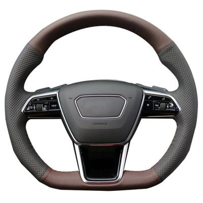 China Perfectly Fit Universal Car Interior Decoration High Quality Hand Sewing Genuine Leather Steering Wheel Cover For Audi A6LA8A5A7A3A4L Funda Volante Coche for sale