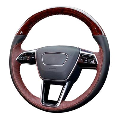 China Perfectly Fit Universal Car Interior Decoration High Quality Hand Sewing Genuine Leather Steering Wheel Cover For Audi A6LQ5L Q3A4L A3 Q2L Funda Volante Coche for sale