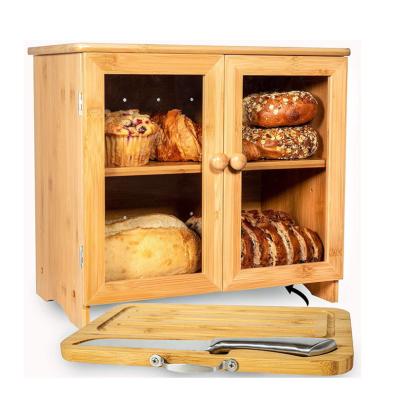 China Large Freshness Preservation Metal Bread Box With Lid Kitchen Bamboo Wooden Bread Box Bamboo for sale