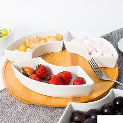 China Tray High Quality Bamboo Sustainable Bamboo Ceramic Tray With Ceramic Bowl Fruit Tray For Home And Kitchen for sale