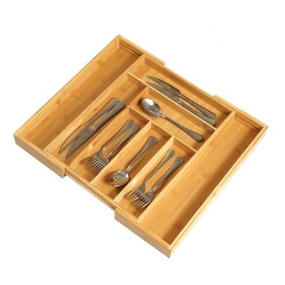 China Expandable Bamboo Tray Stocked Tray Bamboo Storange Box Separate Bamboo Storage Box Cutlery for sale