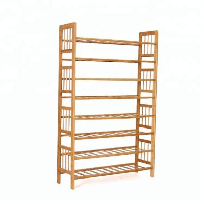 China Modern 8 Tier Shoe Rack 50 Pairs Bamboo Organizer Tower Shoe Storage Cabinet for sale