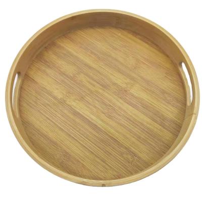 China Sustainable Large Round Bamboo Serving Tray With Bamboo Handle Circle Tray For Cafe Food for sale