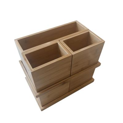 China Sustainable Bamboo Desktop Organizer Wooden Cosmetics Storage Box Make Up Organizer for sale