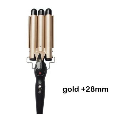 China Home Use Wet Dry Triple Barrel Hair Wave Curler 28mm Ceramic Tourmaline 3 Three Barrels Beach DIY Hair Curling Iron Wand For Deep Waves for sale