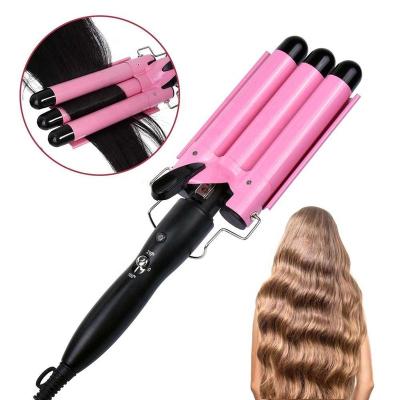 China Professional Wet Dry 3 Barrels Big Wave Magic Hair Titanium Electric Portable Hair Curler PTC Iron Curling Wand Machine Set For Home Use for sale