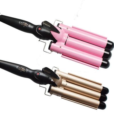 China Pink Triple 3 Sticks Automatic Wet Dry Curling Iron Hair Curler With Tourmaline Ceramic Hair Curling Clips Wave Tool For Afro Curls for sale