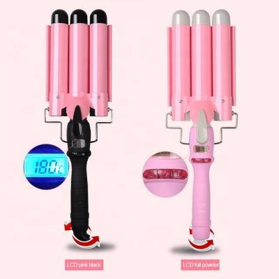 China Home Use Wet Dry Triple Barrel Hair Wave Curler 28mm Ceramic Tourmaline 3 Three Barrels Beach DIY Hair Curling Iron Wand For Deep Waves for sale