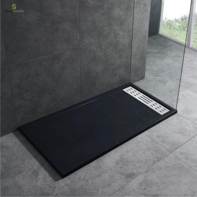 China Sanycshowers Modern Rectangular Shape Stone Resin Black Shower Tray for sale