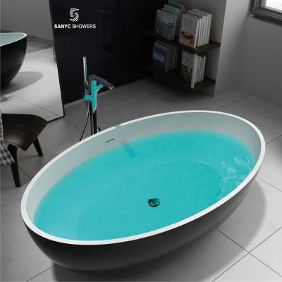 China 2020 New Fashionable Resin Free Standing Stone Bathtub Black And White Bathtub for sale