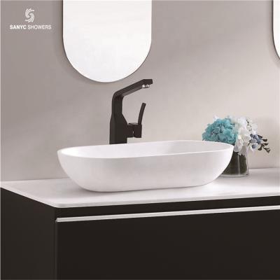 China Easy Clean Modern Commercial White Bathroom Wash Basin Solid Exterior Countertop Cabinet Sensitive Wash Basin for sale