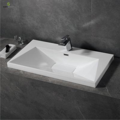 China Modern Bathroom Cabinet Sink Gel Coat Rectangular Acrylic Solid Outdoor Hand Wash Basin for sale