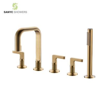 China Without Sliding Bar Brushed Brass Wall Mount Bath Basin Shower Faucet for sale