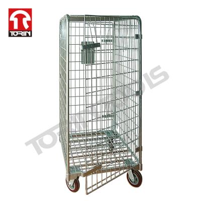 China Custom Warehouse Torin SWK1004 Cargo Storage Steel Roll Container Collapsible Folding Roll Cart for sale