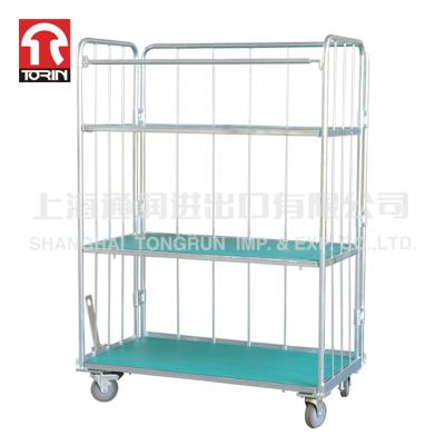 China Torin SWK1039 Three-Layer Stackable L-shaped Folding Warehouse Material Steel Roll Container Roll Cart for sale