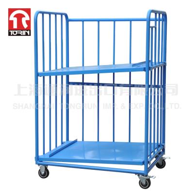 China Torin SWK1038 Double Layer Stackable Folding Logistics Handling Steel Roll Container Roll Cart for sale