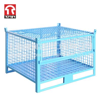 China Metal Torin SWK8018B Folding Cage Wire Mesh Pallet Container Metal Semi-Open Pallet for sale